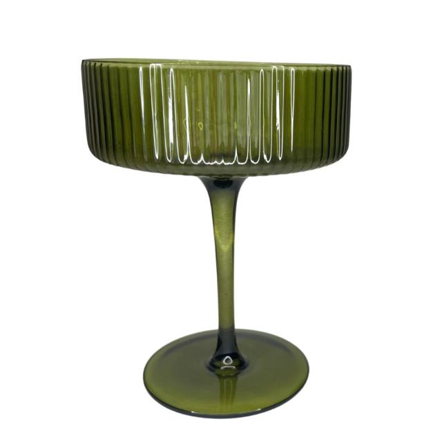 Rental store for Ribbed Olive Green Coupe Glass in Calgary AB